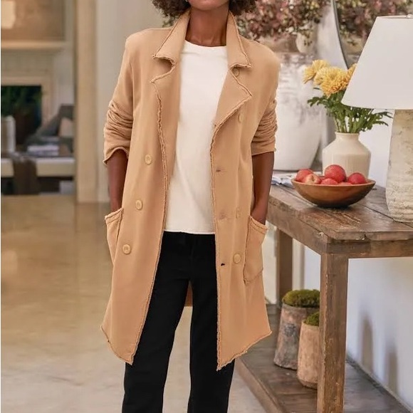 FRANK & EILEEN Belfast Trench Sweatshirt Trench Coat in Camel Size Large - Picture 6 of 12